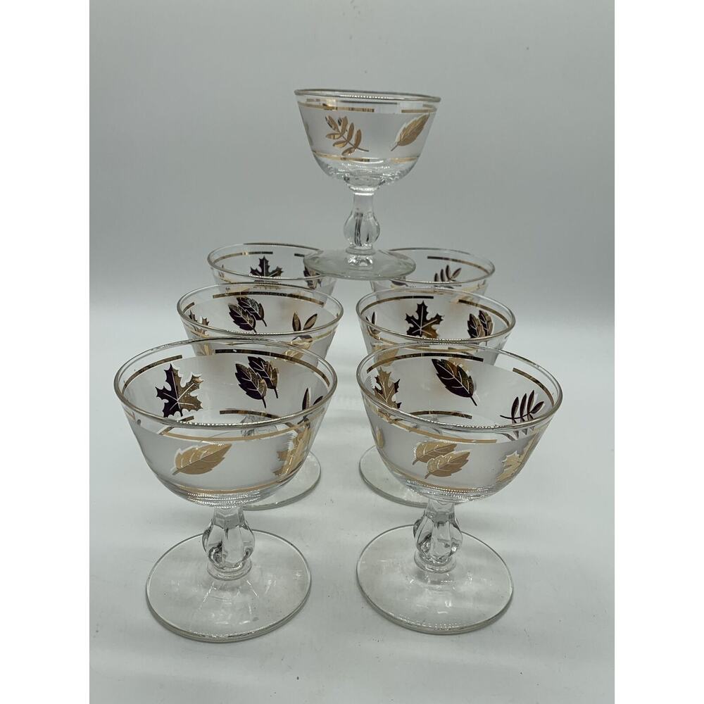 MCM Libbey Golden Foliage 8 Oz Sherbert Dessert Glasses Set Of 7